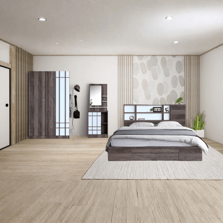 ชุดห้องนอน + ที่นอน PVC 6 ฟุต WISDOM DESIGN FURNITURE รุ่น NANA-S สี มอคค่า/ขาว ลิ้นชักท้ายเตียง